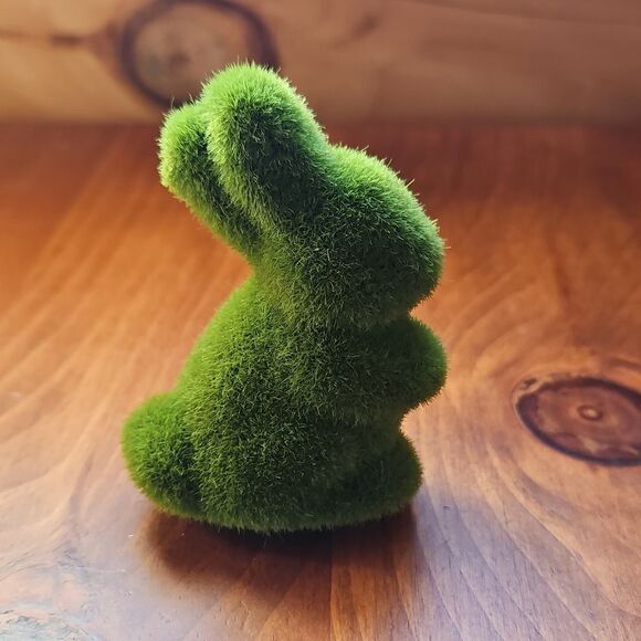 Green Flocked Fuzzy Bunny Figurine - Picture 3 of 7